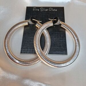 SOLD! P53. Silver Plated HOOPS, 2" 50mm, New with Tags